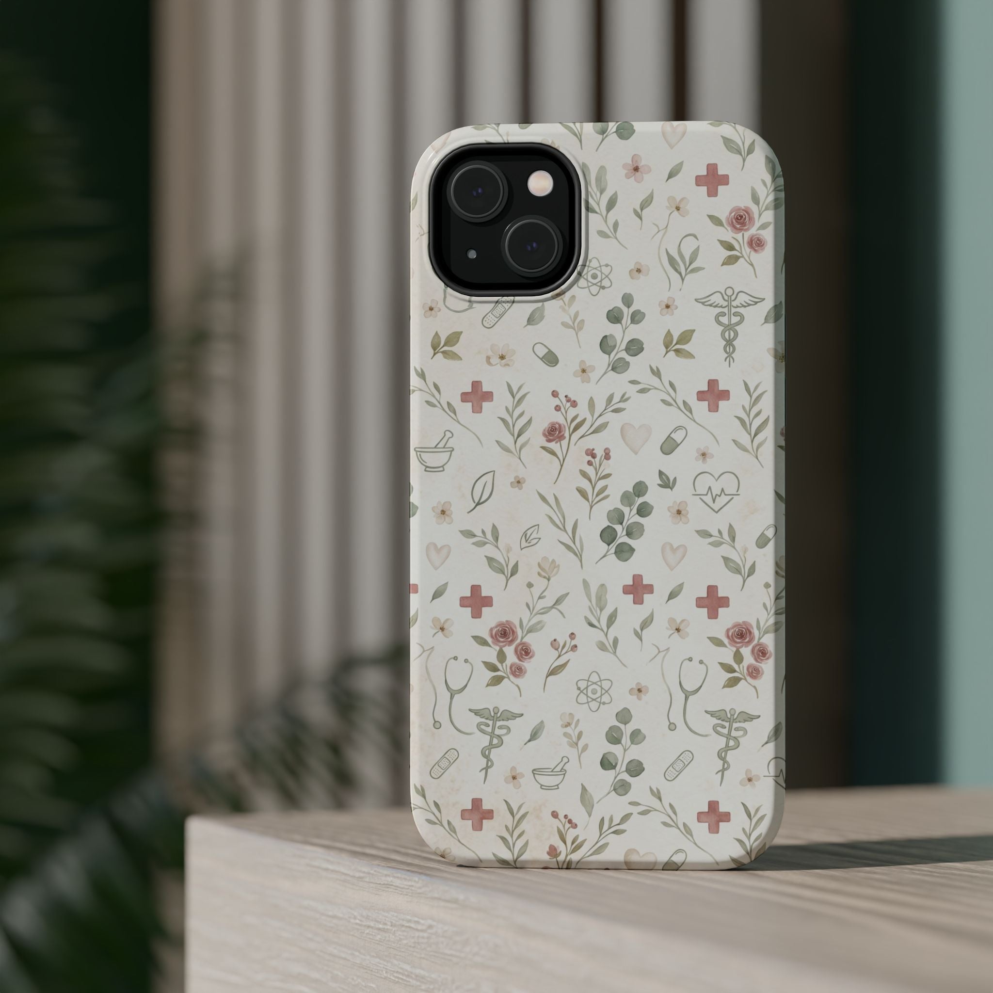 Floral Nurse Phone Case — Impact-Resistant Wireless Charging Cover