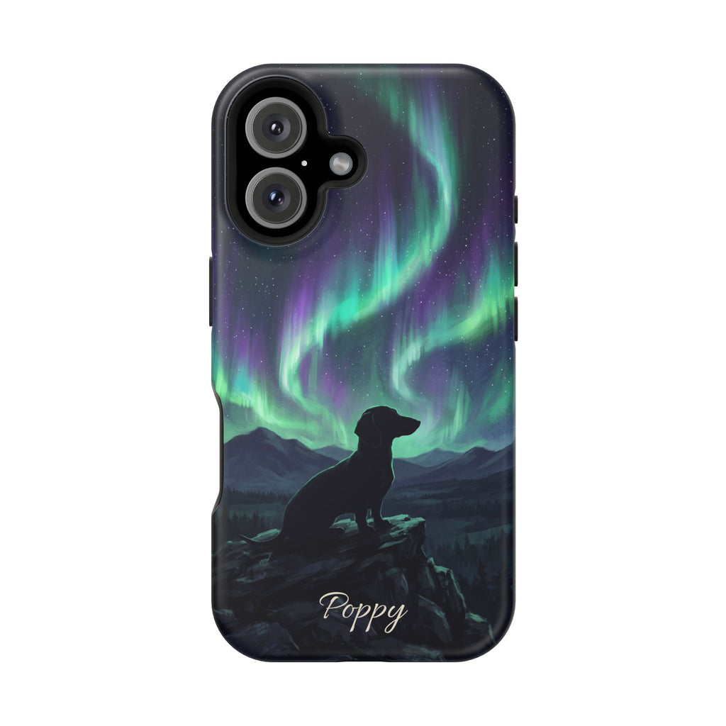 Personalized Dachshund Northern Lights Phone Case — Wireless Charging Cover