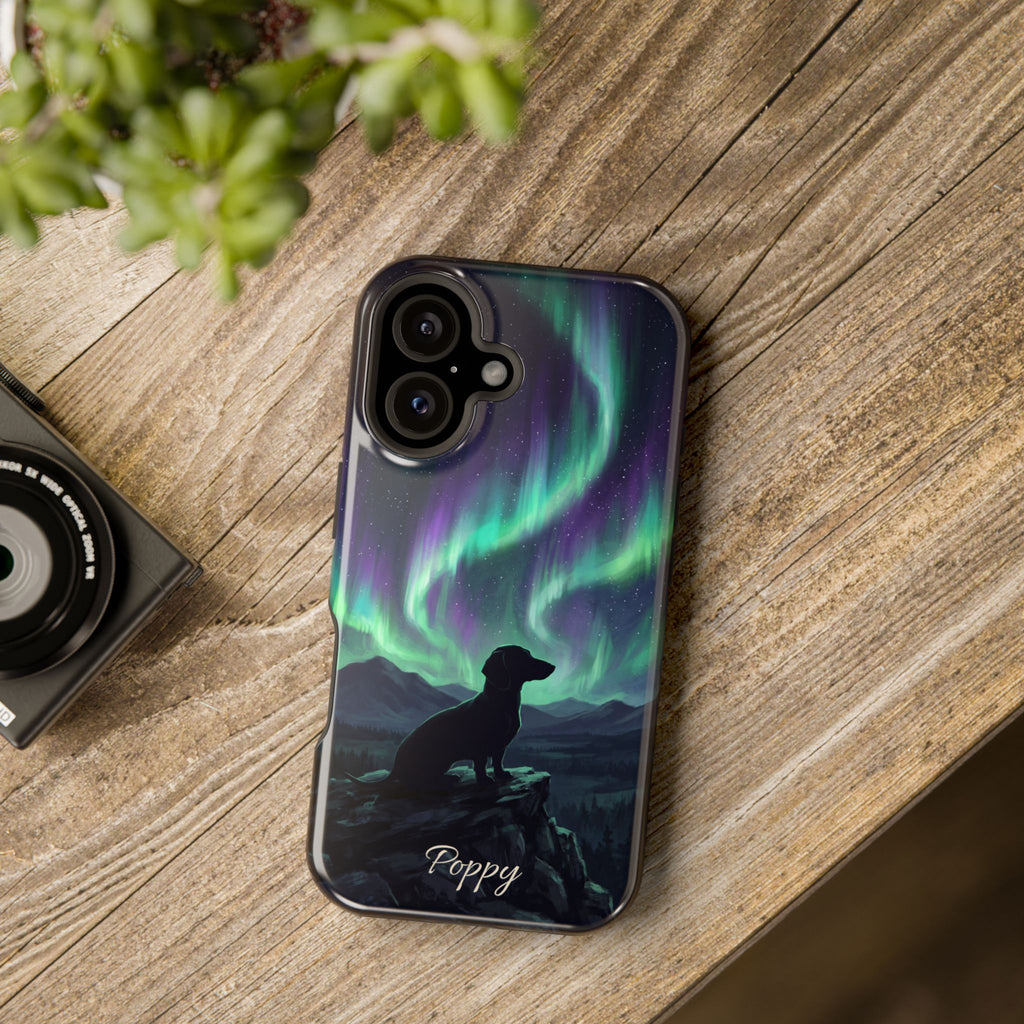 Personalized Dachshund Northern Lights Phone Case — Wireless Charging Cover