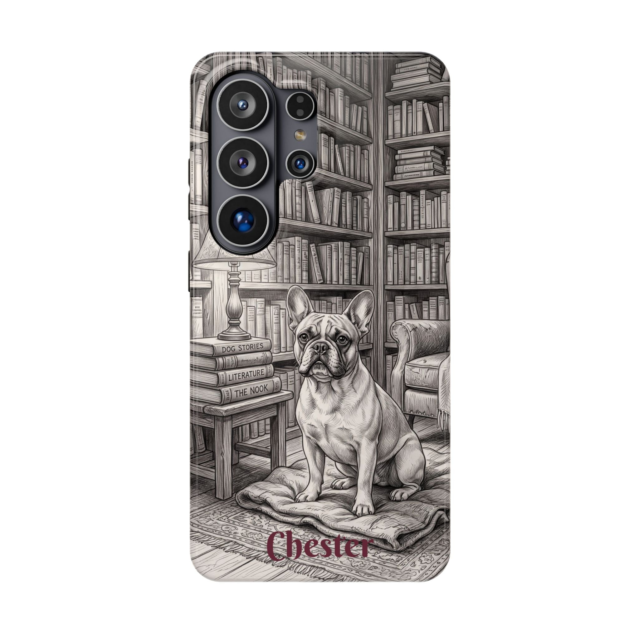 Personalized French Bulldog Library Study Phone Case — Wireless Charging Cover