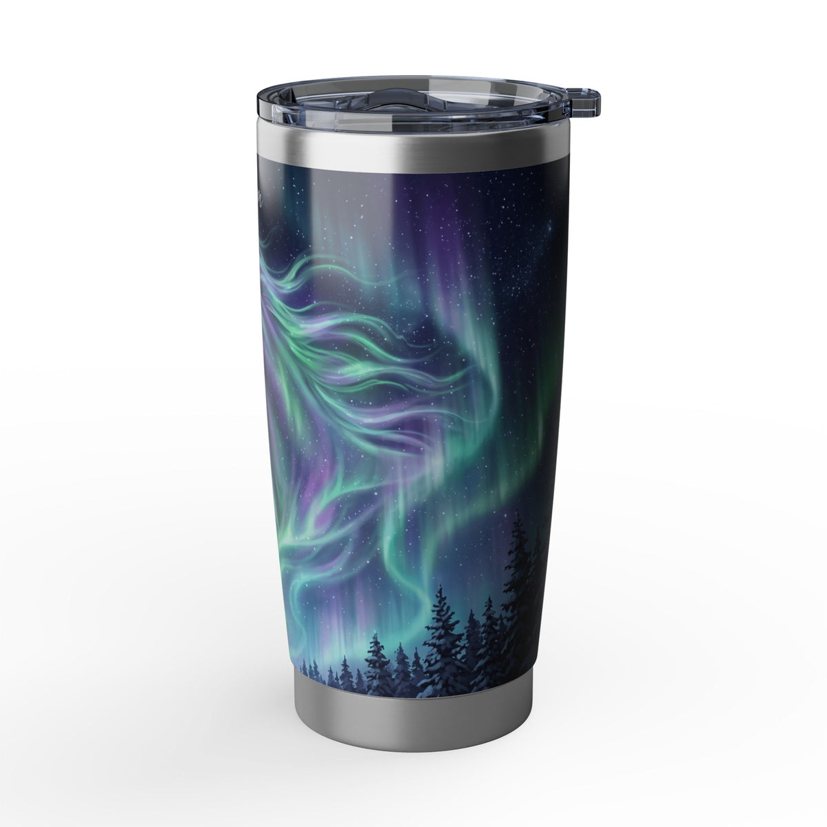 Horse Personalized Tumbler | Aurora Borealis Art — 20 oz Stainless Travel Mug