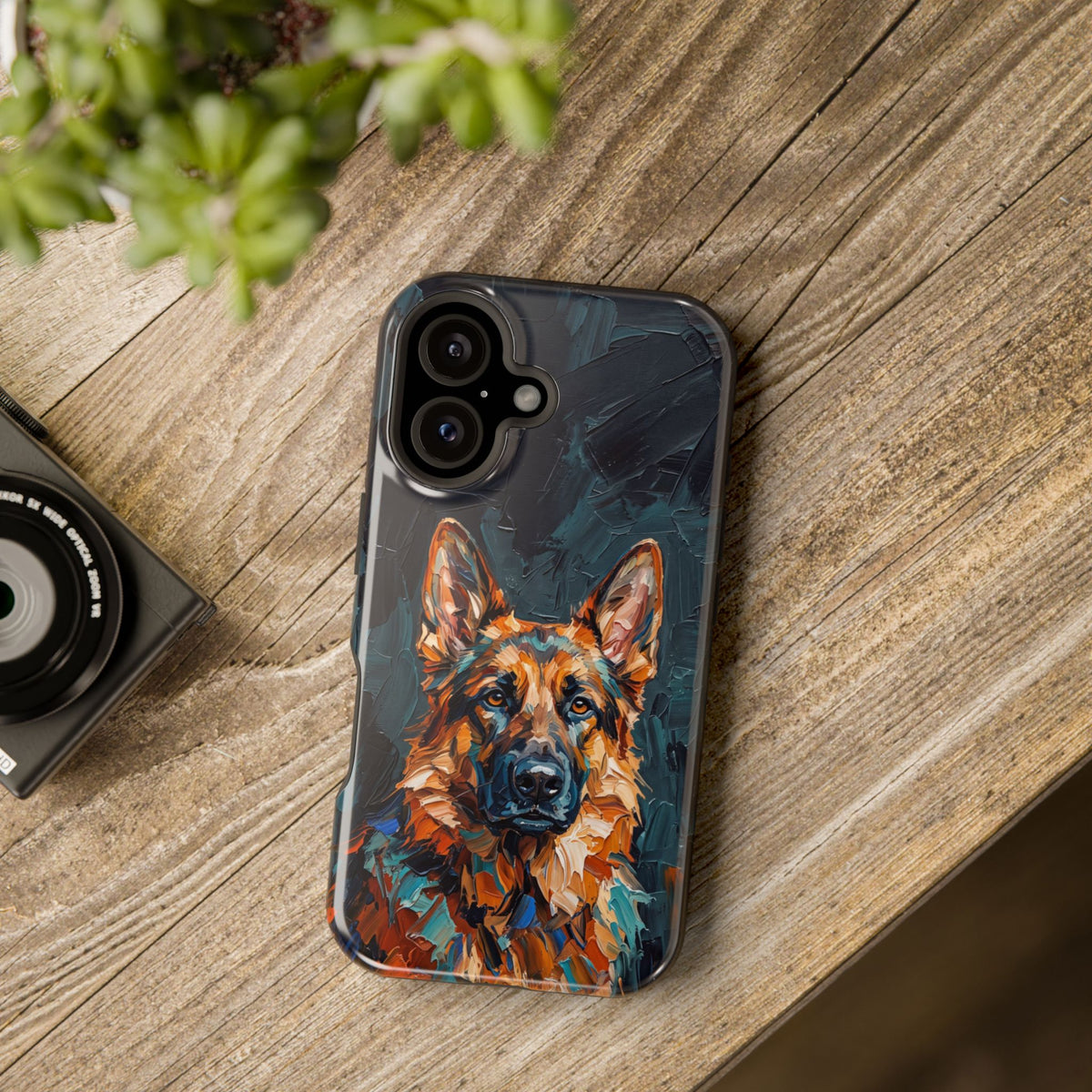 German Shepherd Phone Case | Palette Knife Painting Art — Tough Magnetic Case with Wireless Charging