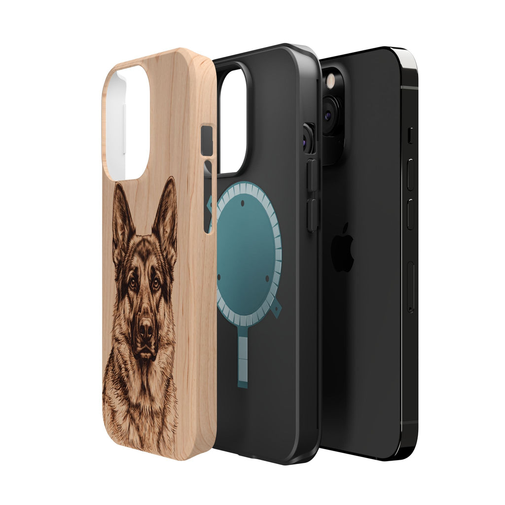 German Shepherd Phone Case | Pyrography Art — Tough Magnetic Case with Wireless Charging