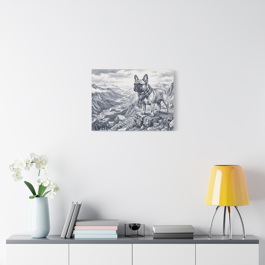 French Bulldog Mountain Sketch Personalized Canvas | Alpine Wall Art