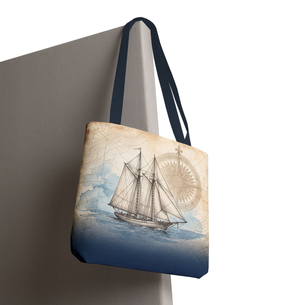 Vintage Schooner Tote Bag – Antique Nautical Map Compass Beach Bag