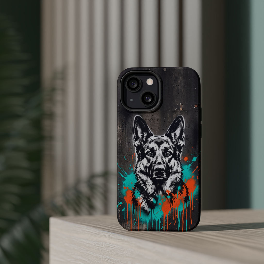 German Shepherd Phone Case | Graffiti Street Art — Tough Magnetic Case with Wireless Charging