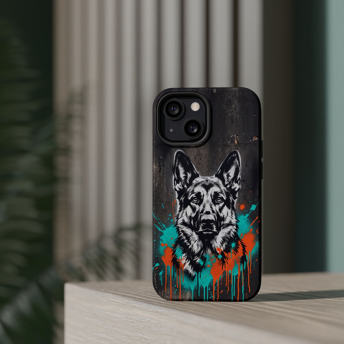 German Shepherd Phone Case | Graffiti Street Art — Tough Magnetic Case with Wireless Charging