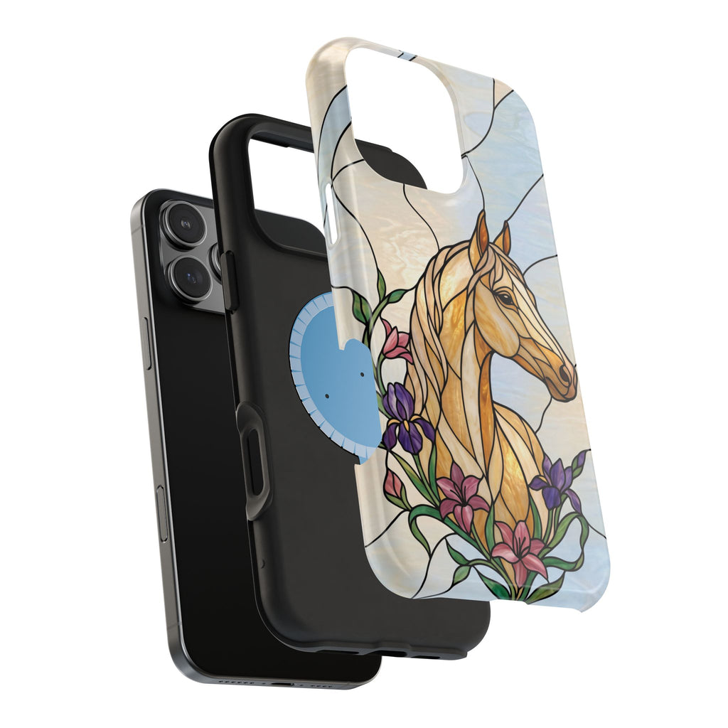 Floral Stained Glass Horse Phone Case — Tough Magnetic Case with Wireless Charging