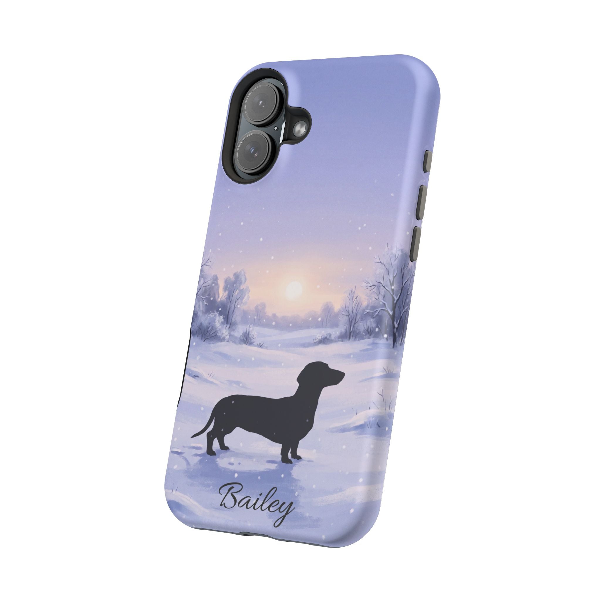 Personalized Dachshund Winter Snow Phone Case — Wireless Charging Cover