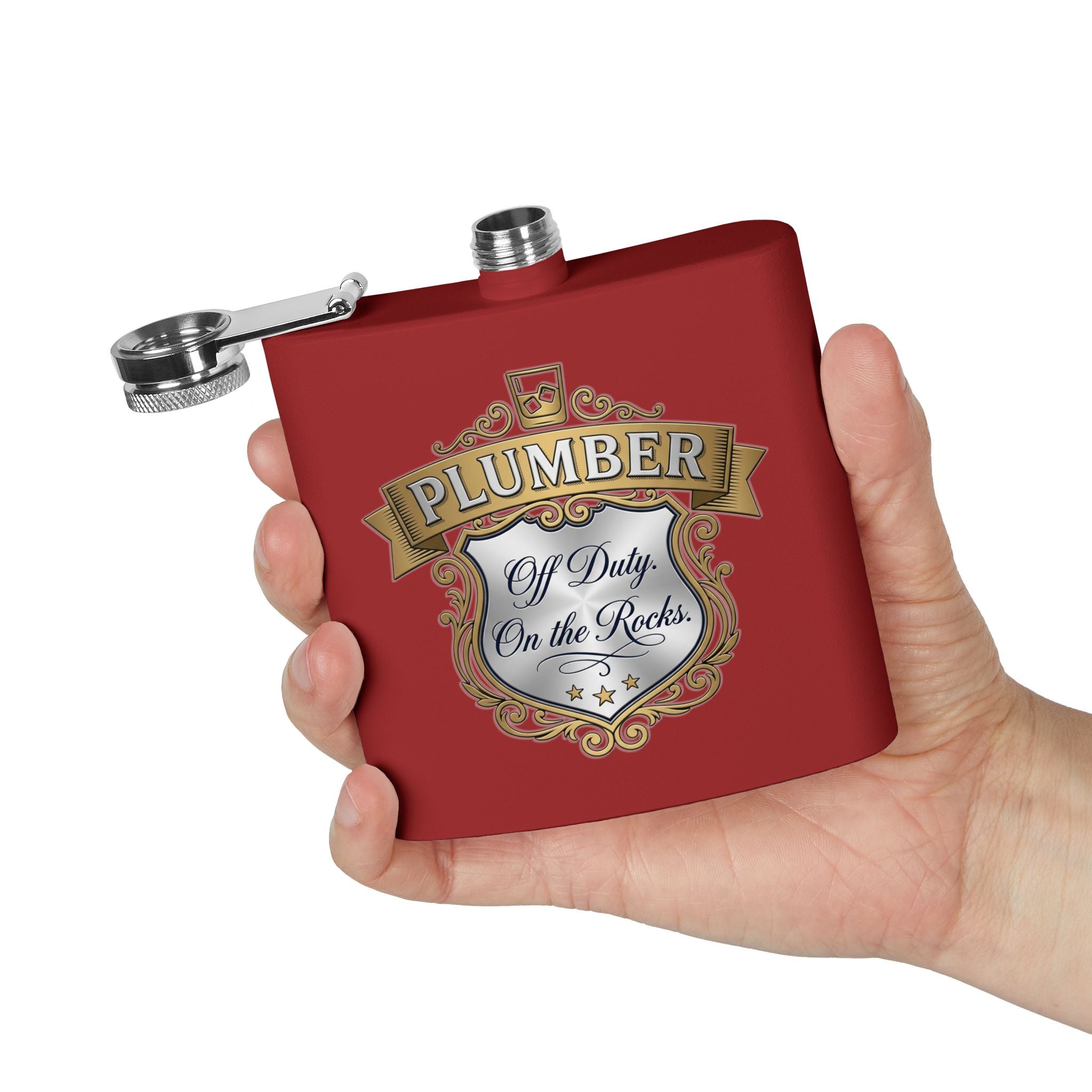 Flask — "Off Duty. On the Rocks." 6oz Stainless Steel Hip Flask