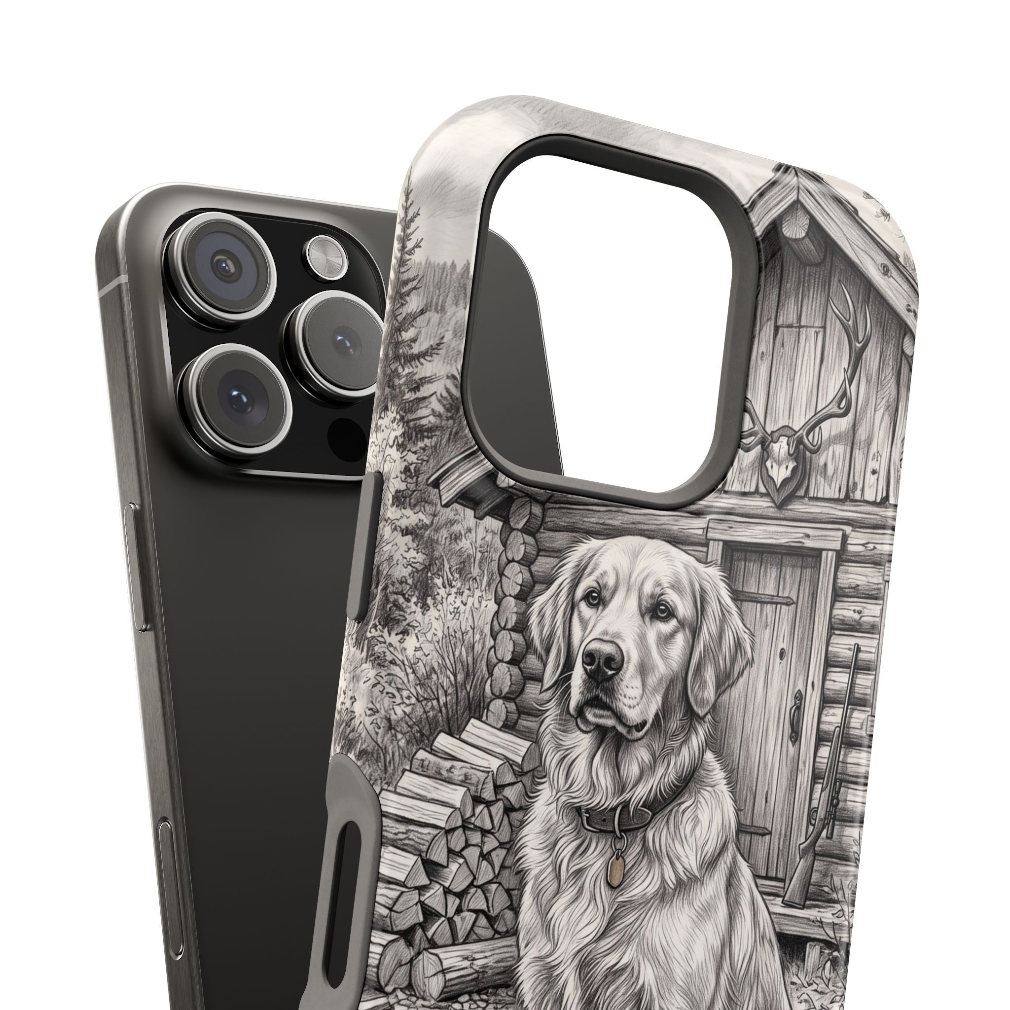 Personalized Golden Retriever Cabin Porch Phone Case — Wireless Charging Cover