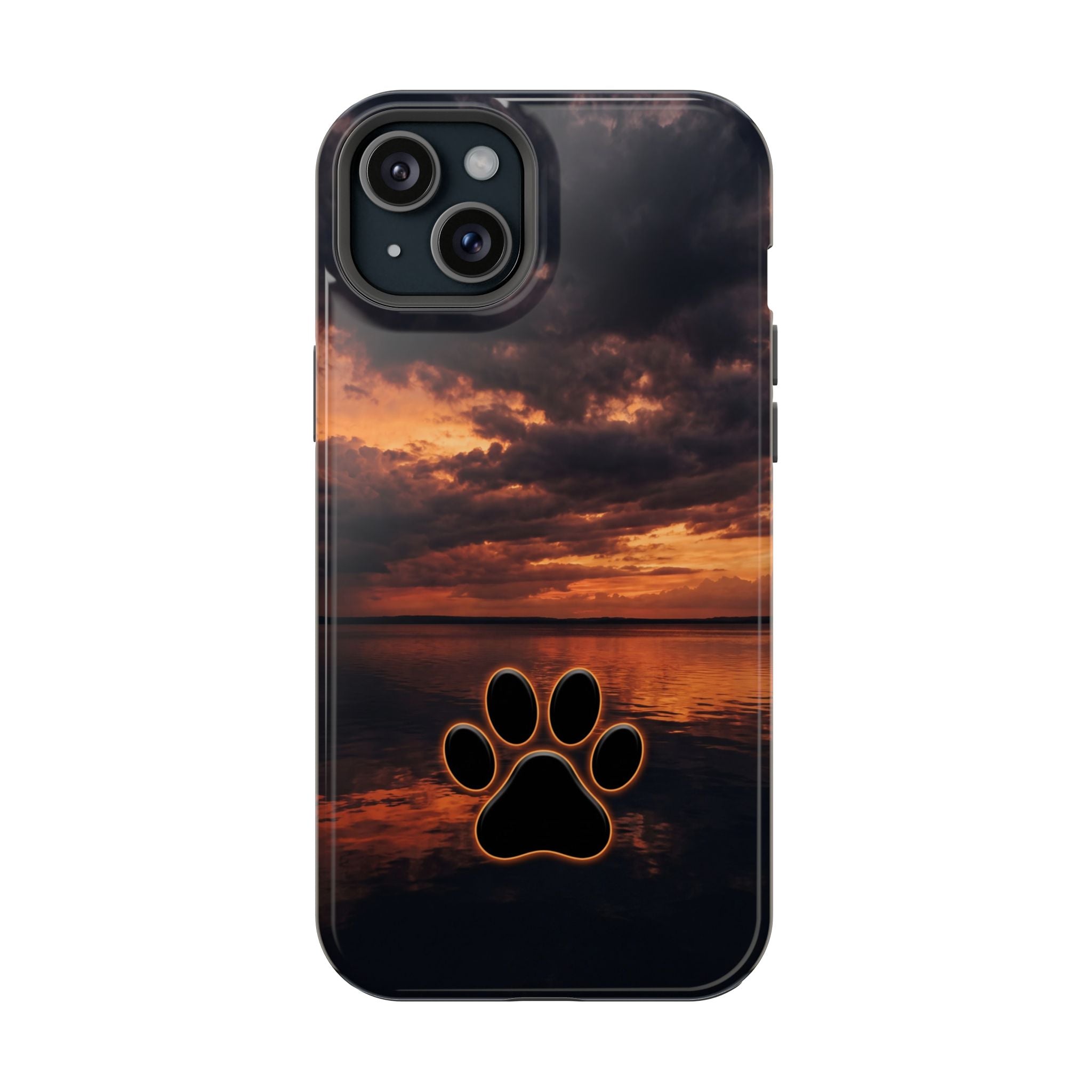 Sunset Paw Print Phone Case — Impact-Resistant Wireless Charging Cover
