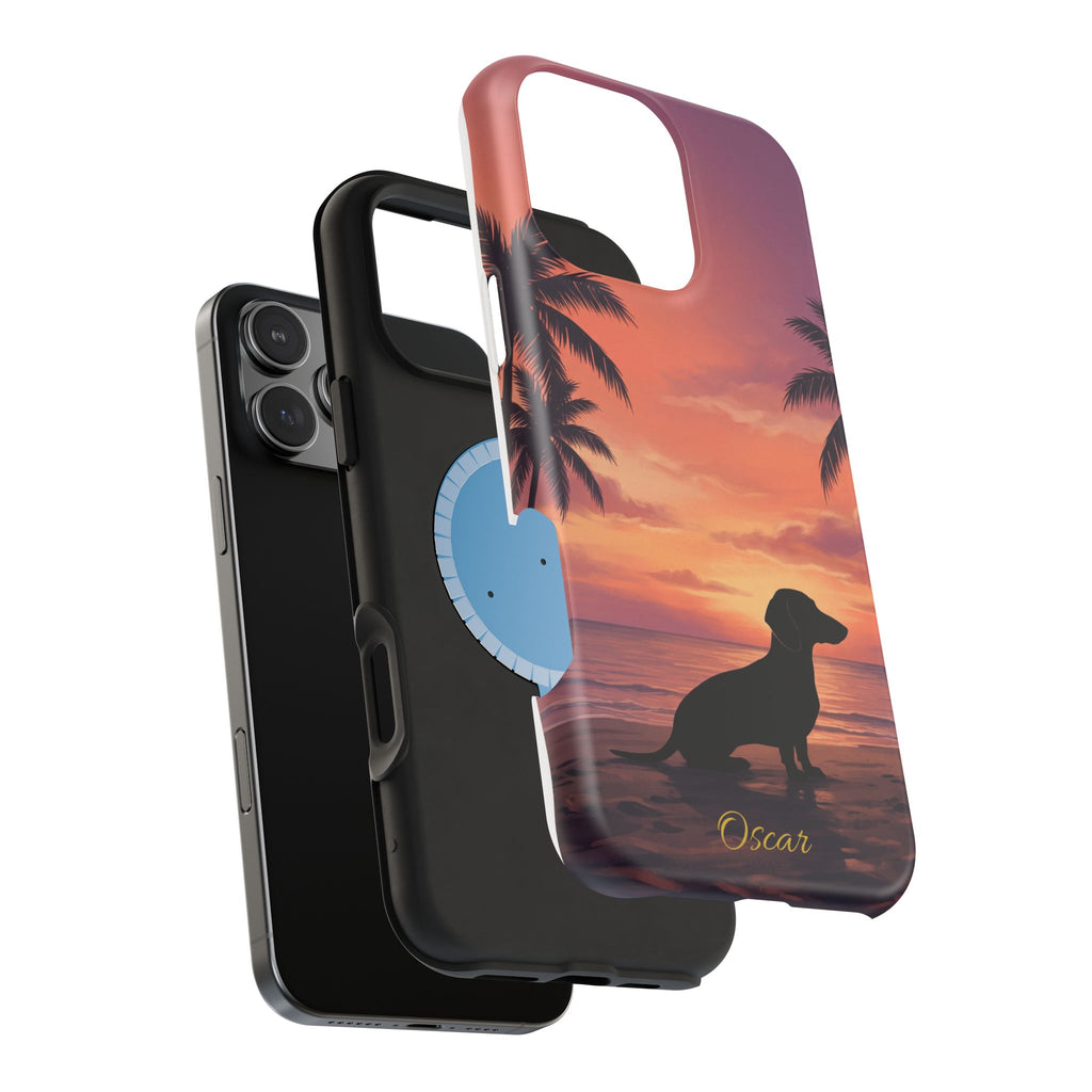 Personalized Dachshund Tropical Beach Sunset Phone Case — Wireless Charging Cover
