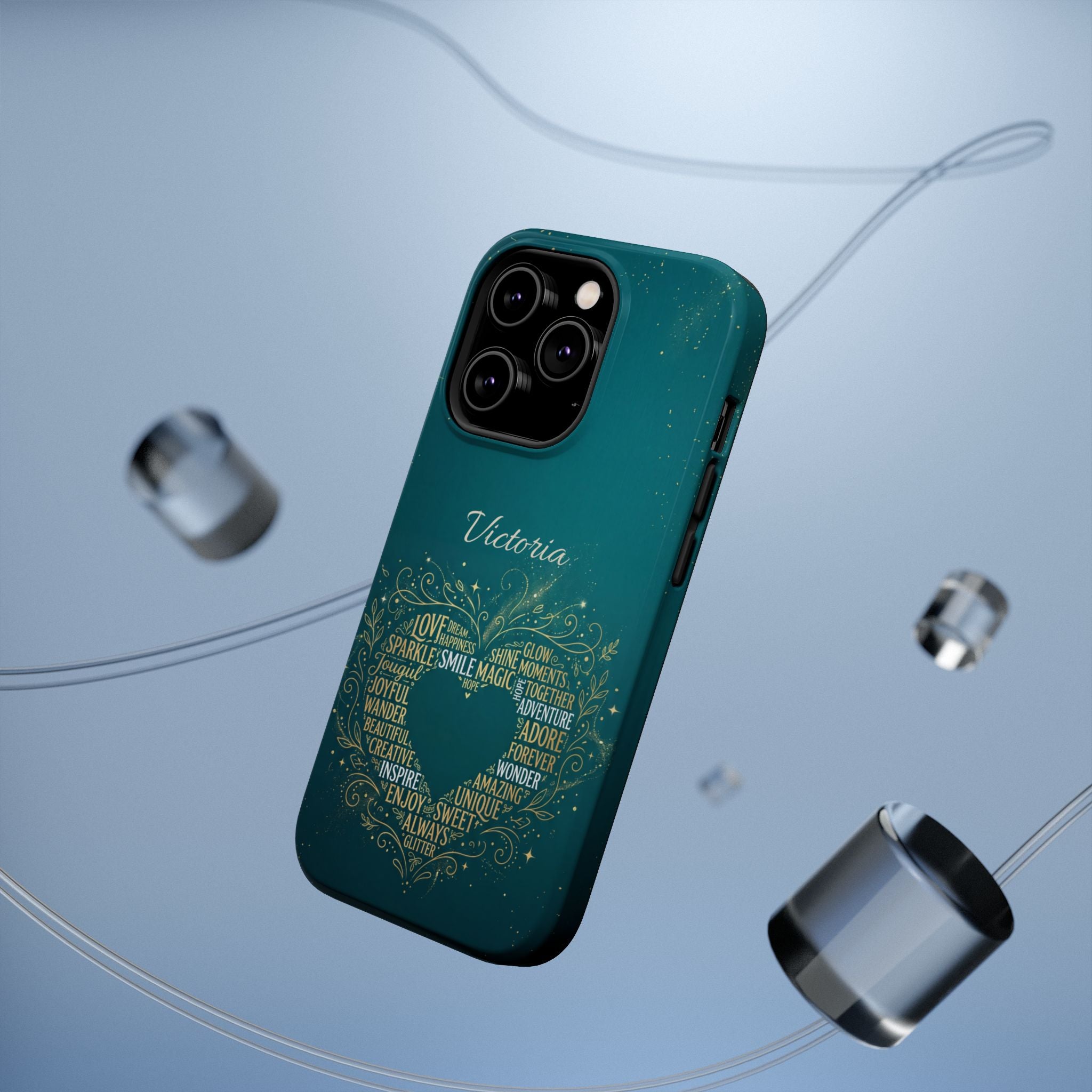 Personalized Teacher Heart Word Art Phone Case — Impact-Resistant Wireless Charging Cover
