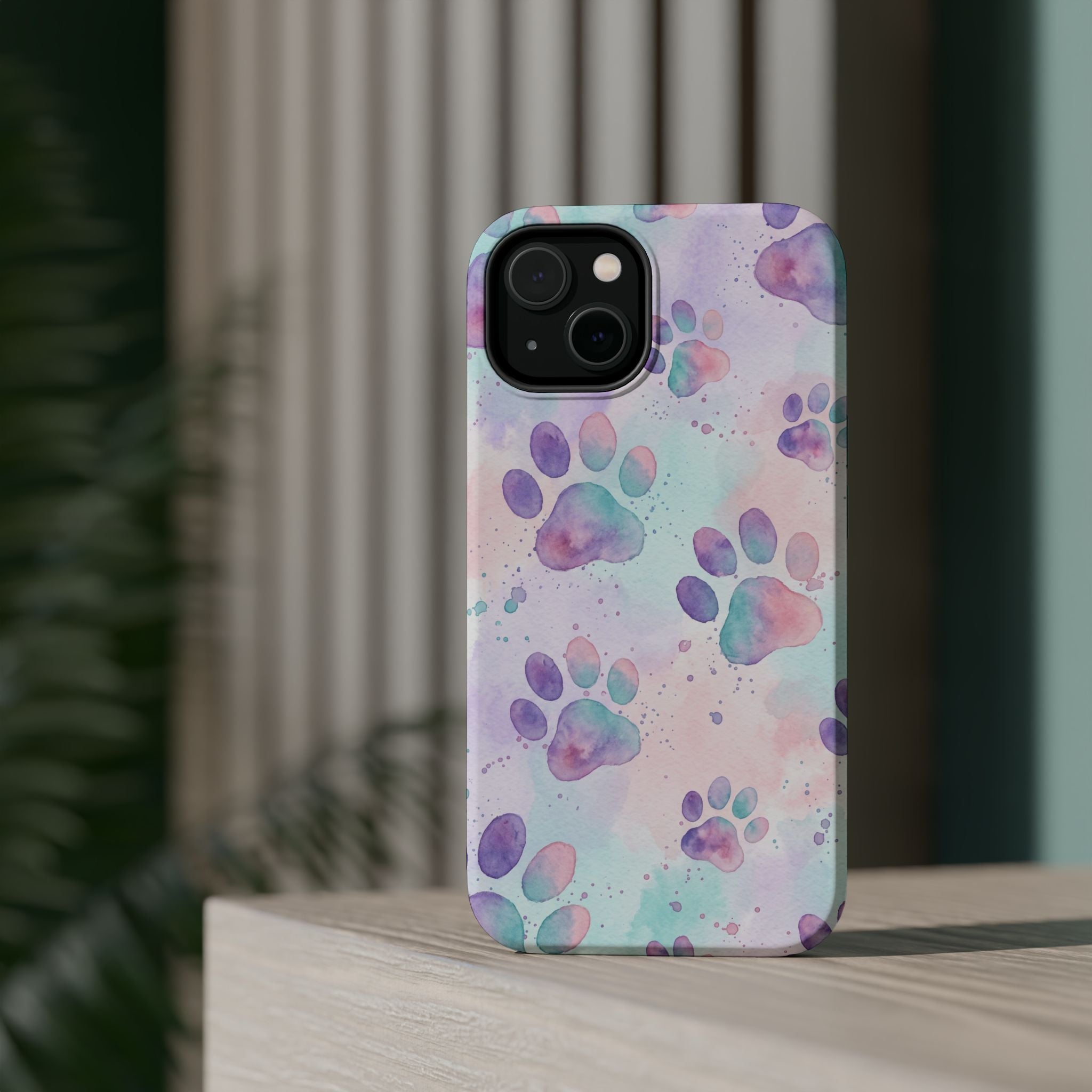 Watercolor Paw Print Phone Case — Impact-Resistant Wireless Charging Cover
