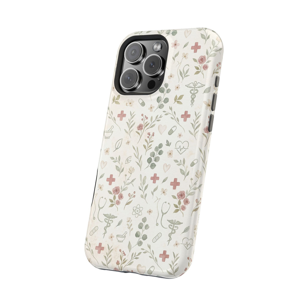 Floral Nurse Phone Case — Impact-Resistant Wireless Charging Cover