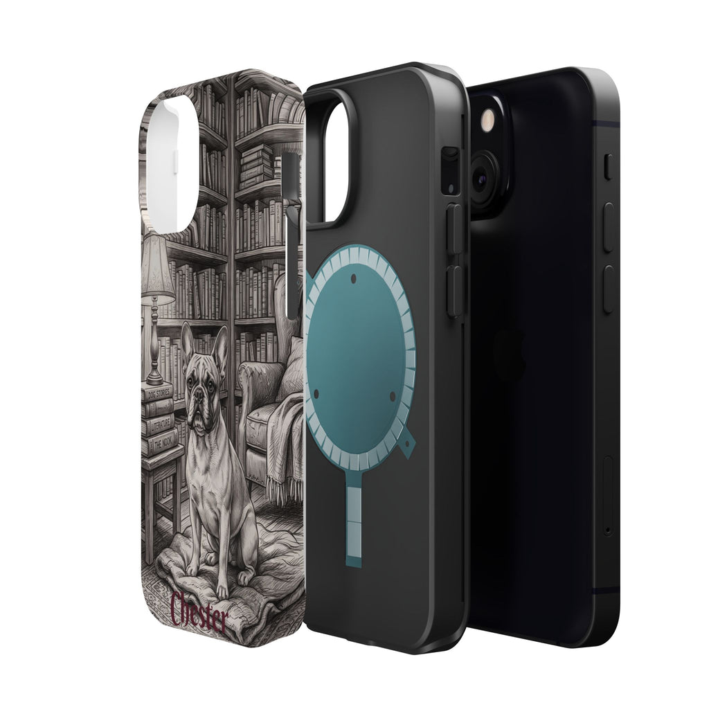 Personalized French Bulldog Library Study Phone Case — Wireless Charging Cover