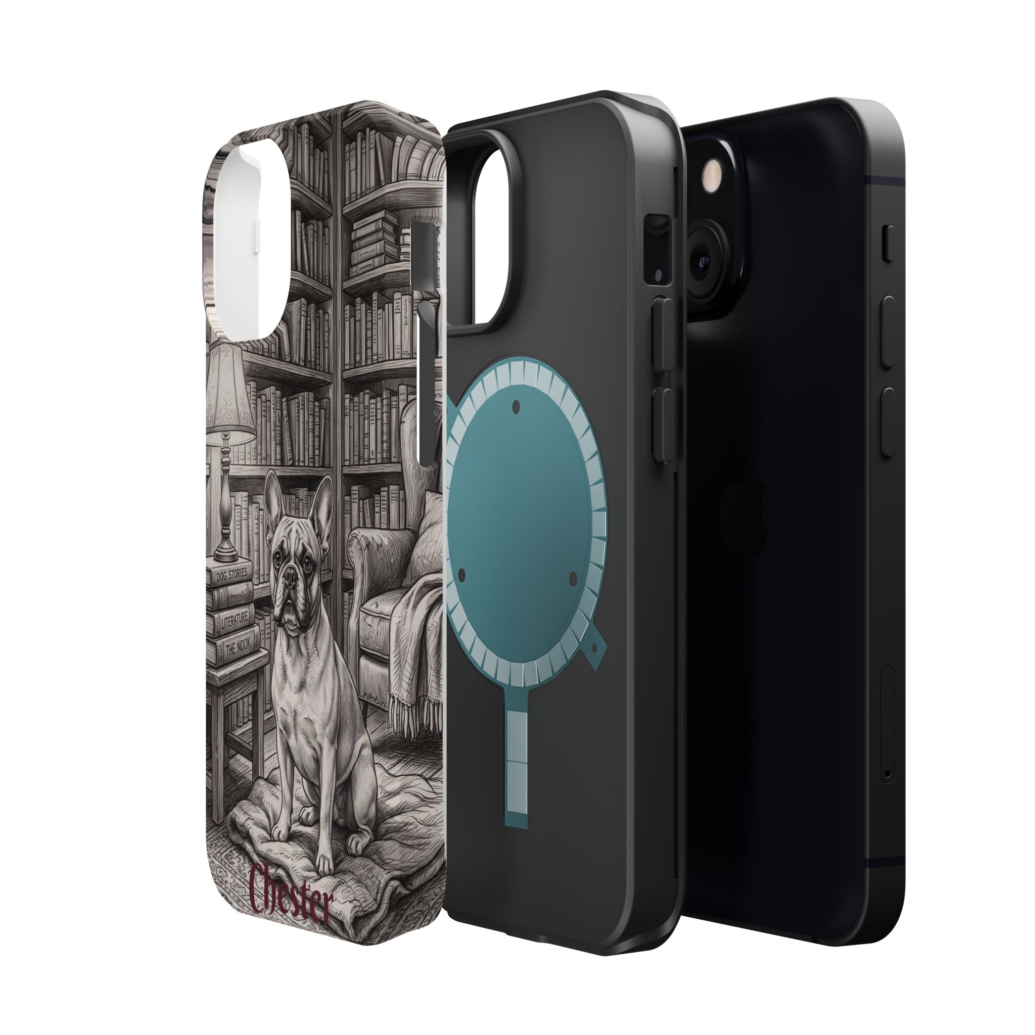 Personalized French Bulldog Library Study Phone Case — Wireless Charging Cover