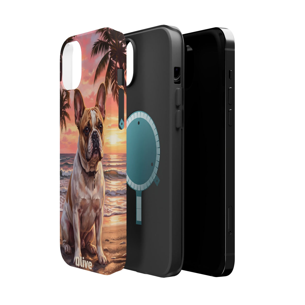 Personalized French Bulldog Beach Portrait Phone Case — Wireless Charging Cover