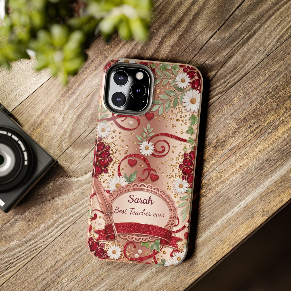 Personalized Teacher Phone Case — Custom Name and Message - Floral Jeweled Design