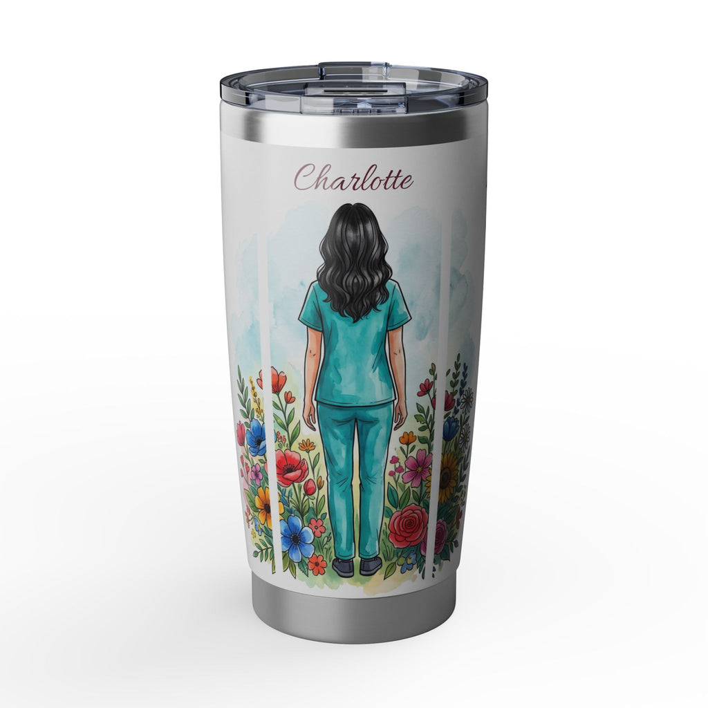 Personalized Nurse Tumbler – Custom Name Watercolor Floral Design 20 oz