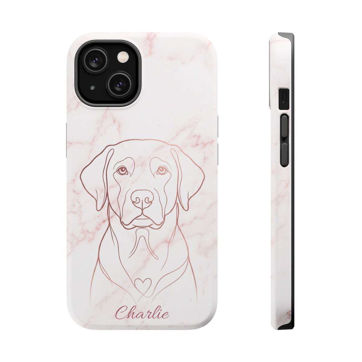 Personalized Rose Gold Marble Labrador Phone Case — Tough Magnetic Case with Wireless Charging
