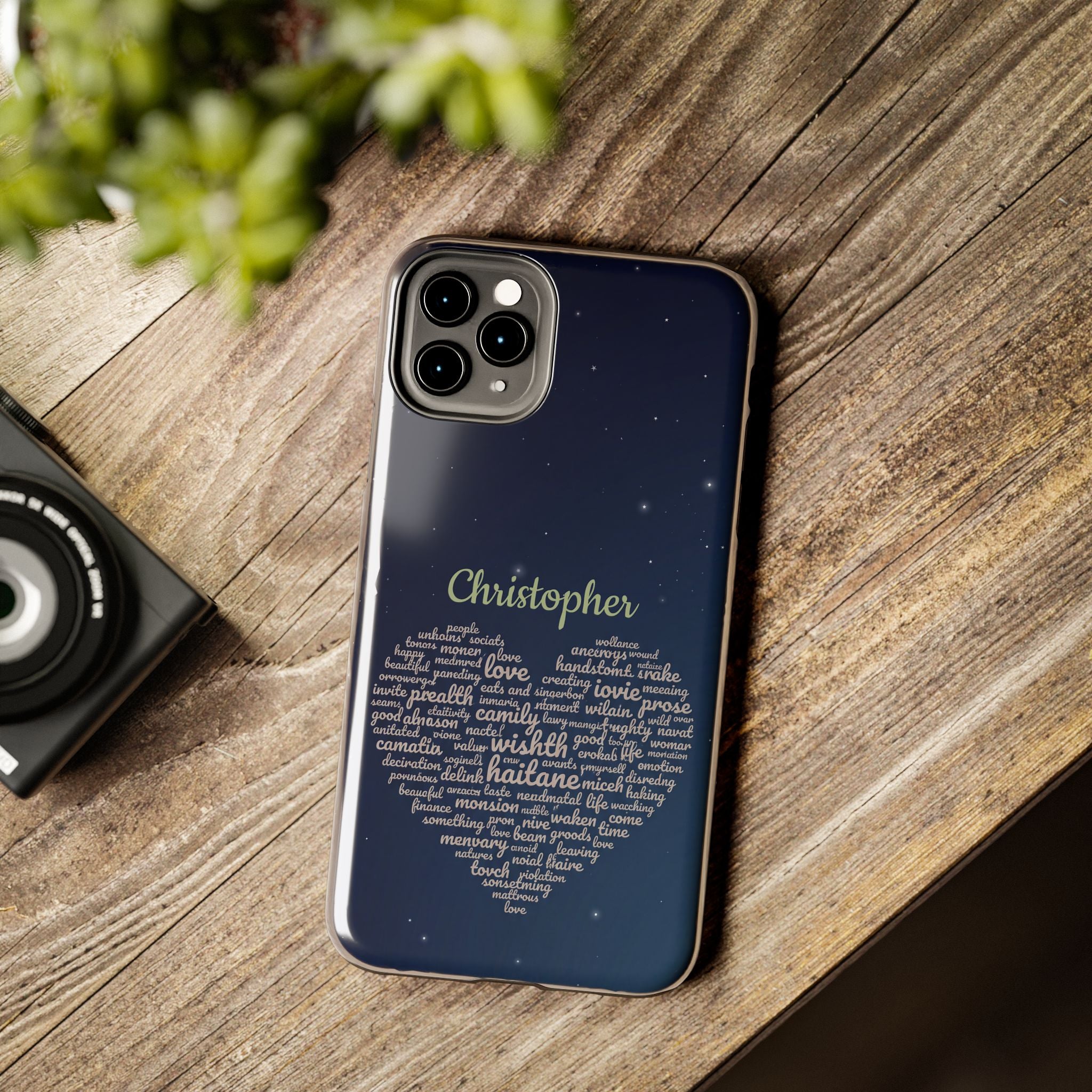 Personalized Teacher Heart Word Cloud Phone Case — Custom Name Starry Design