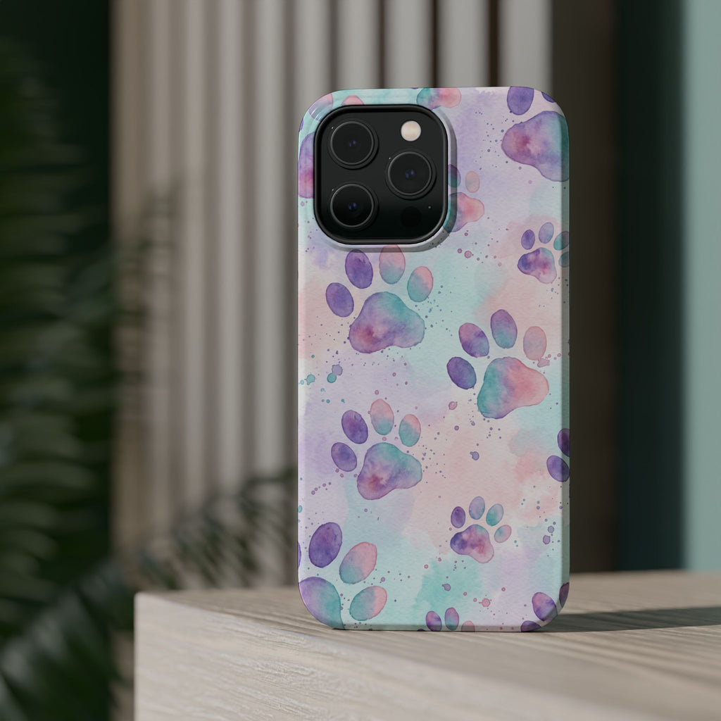 Watercolor Paw Print Phone Case — Impact-Resistant Wireless Charging Cover