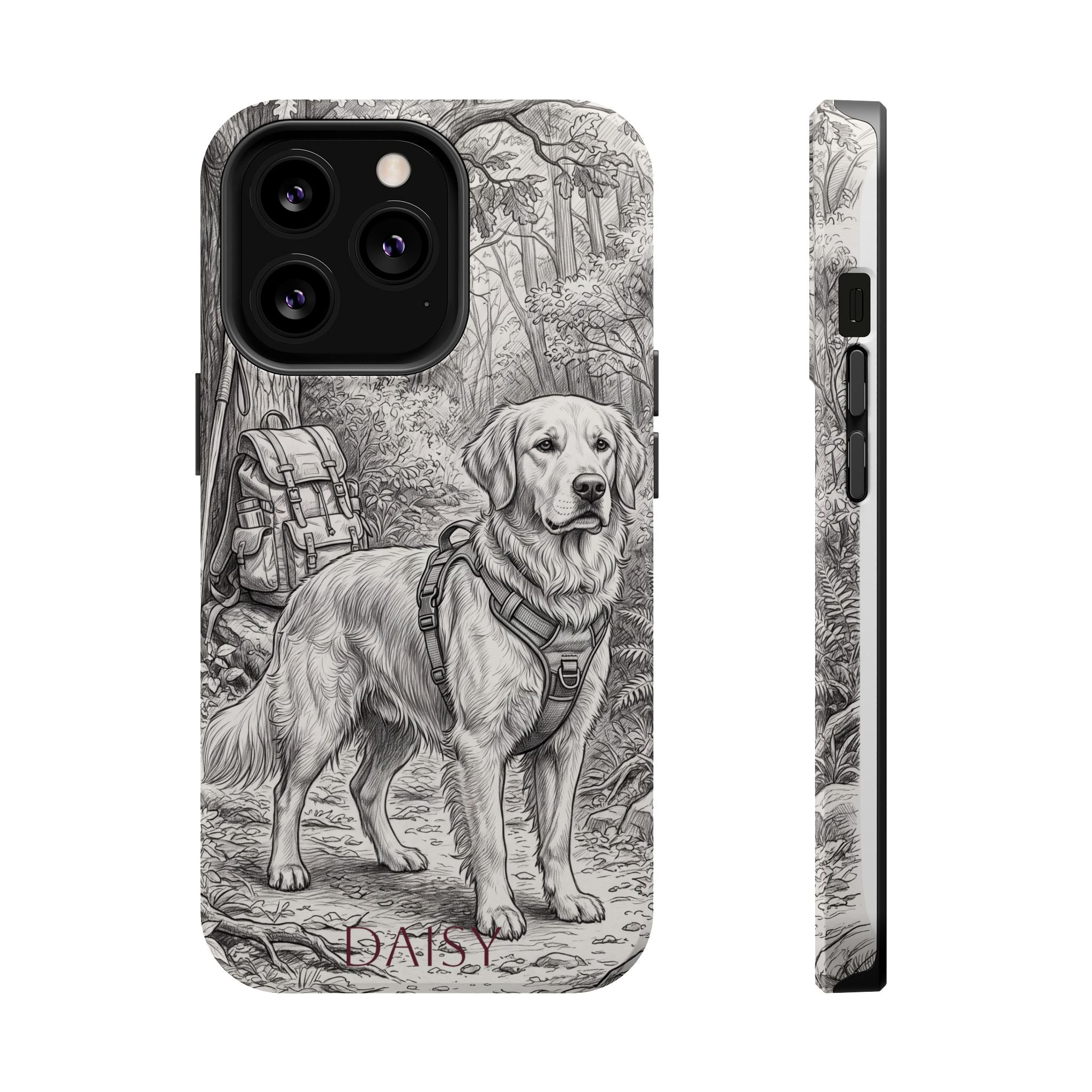 Personalized Golden Retriever Woodland Trail Phone Case — Wireless Charging Cover
