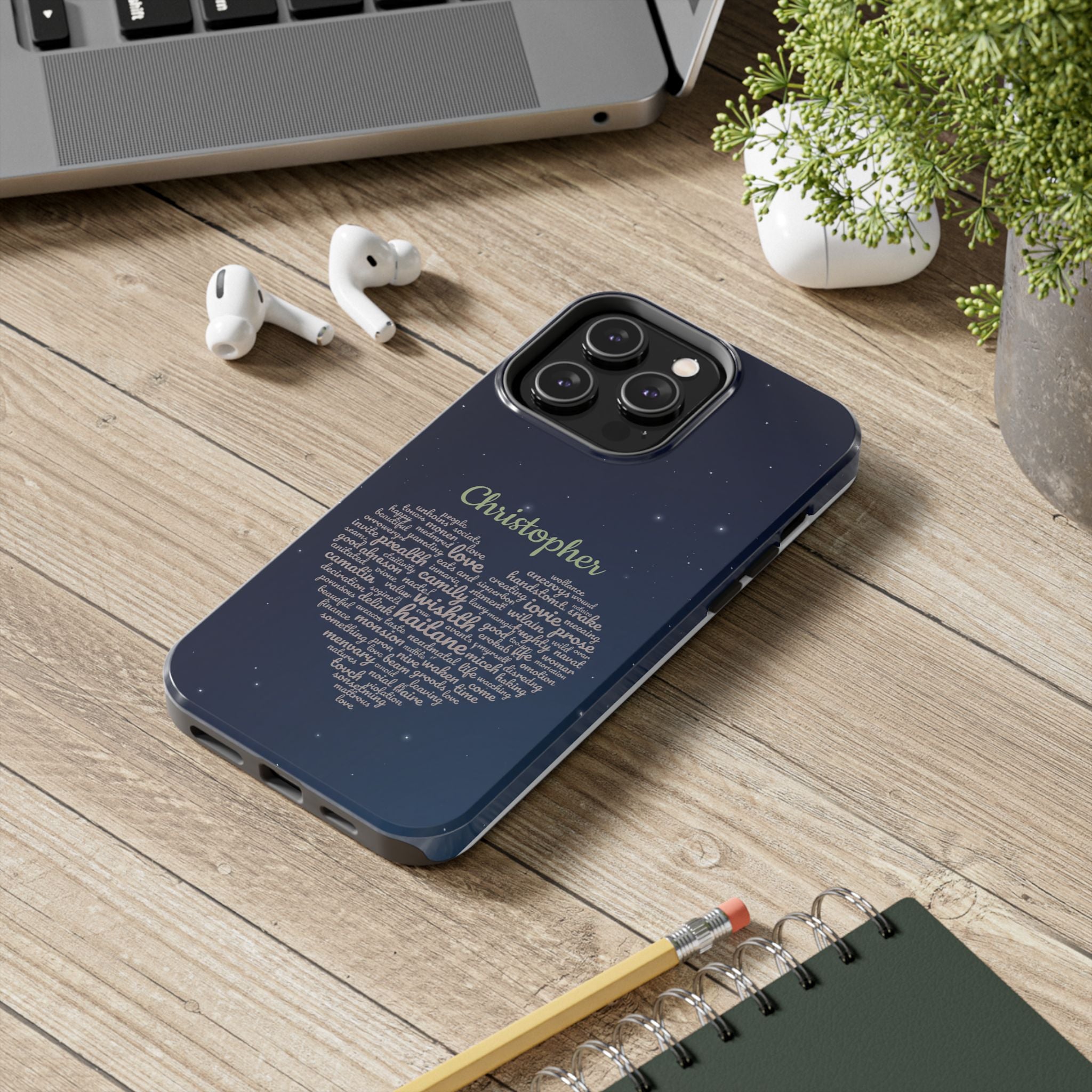 Personalized Teacher Heart Word Cloud Phone Case — Custom Name Starry Design
