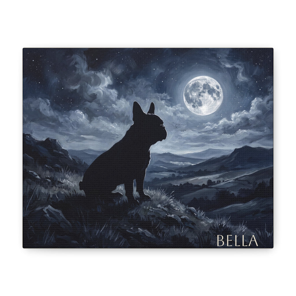 French Bulldog Silhouette Personalized Canvas | Moonlit Night Wall Art