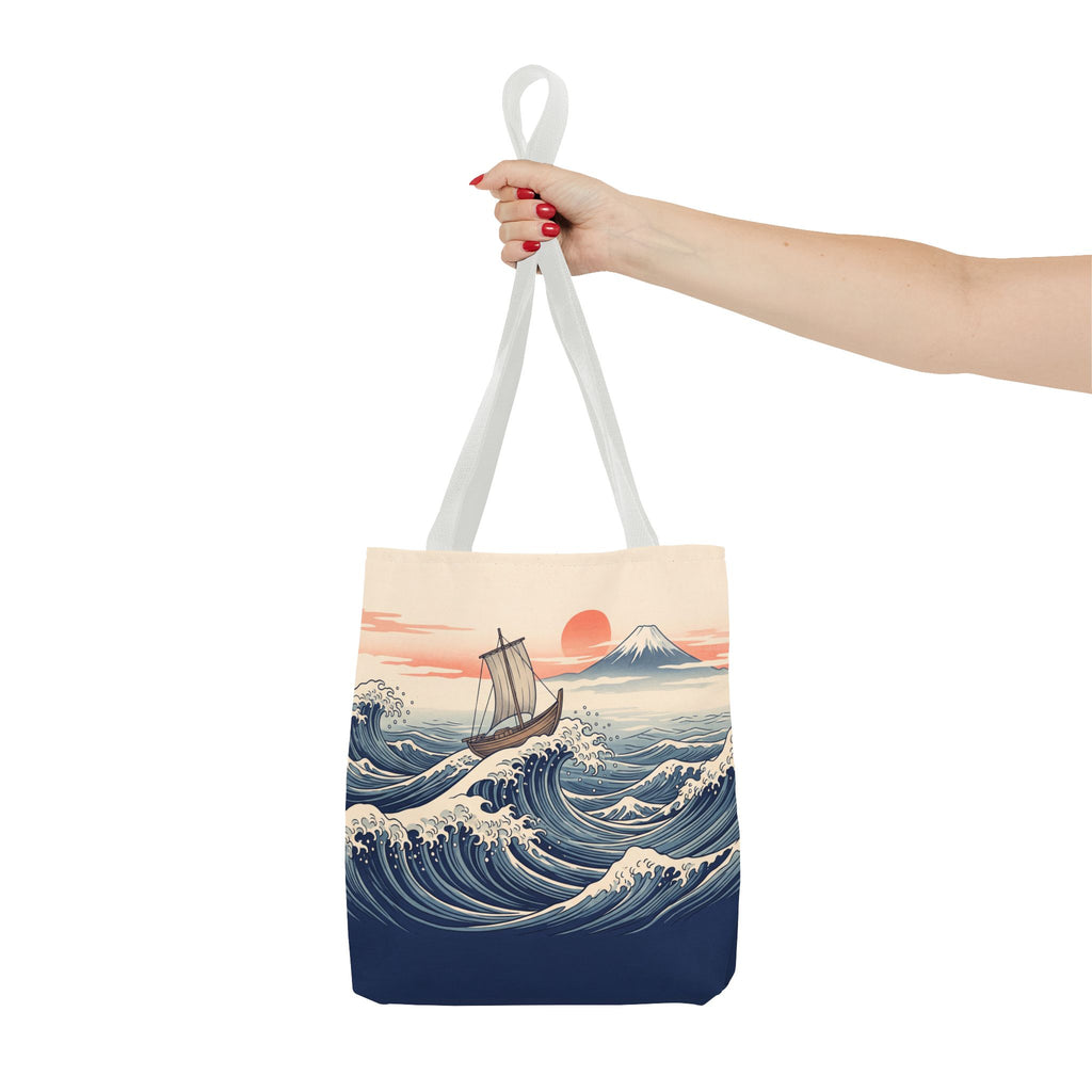Japanese Wave Sailboat Tote Bag – Woodblock Style Ocean Beach Bag