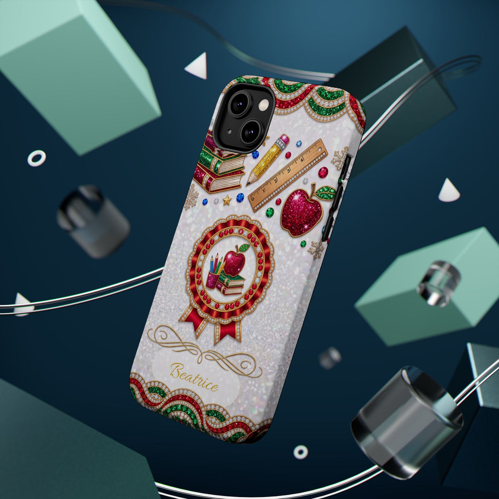 Jeweled Apple Medallion Personalized Teacher Phone Case — Wireless Charging Cover