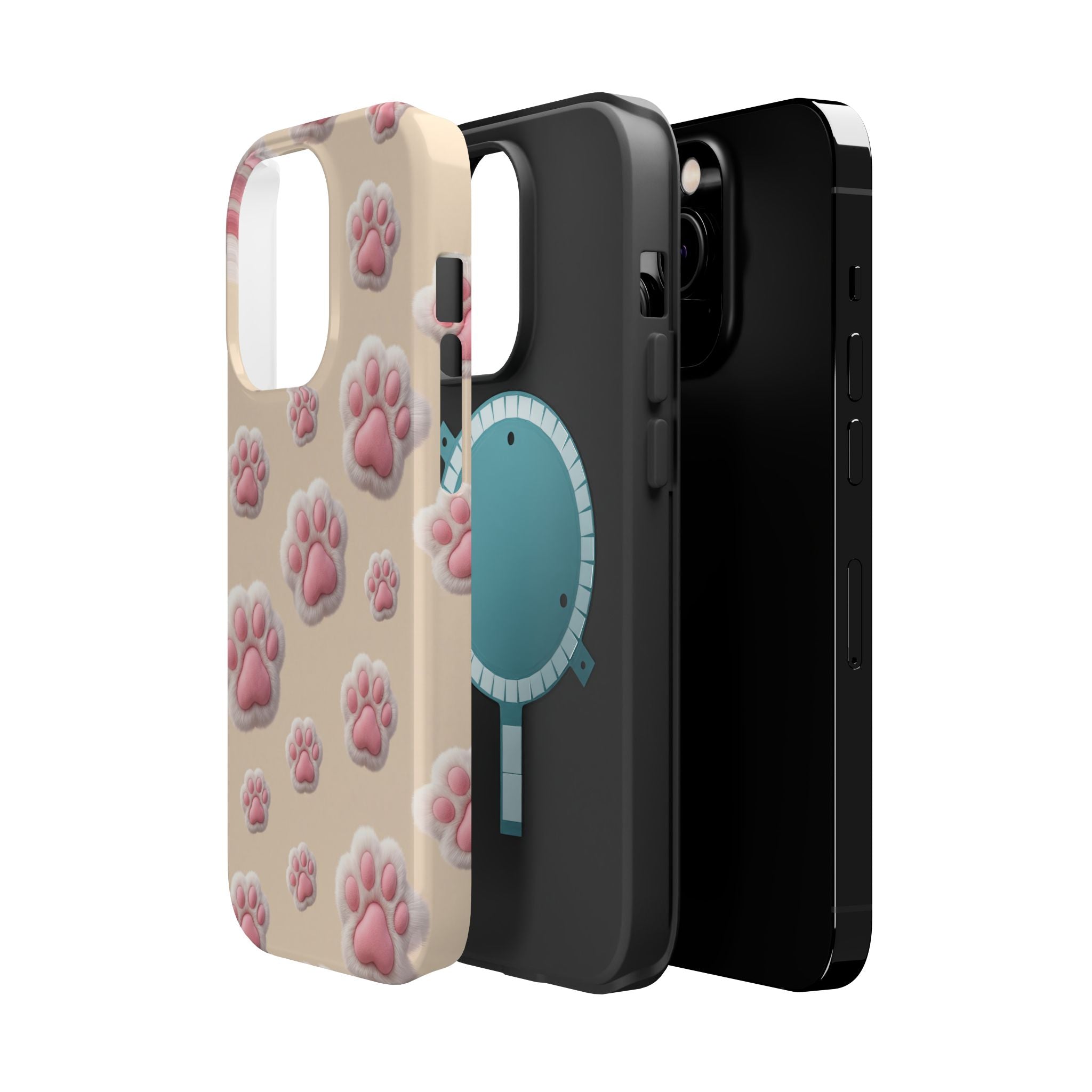 Pink Paw Print Phone Case — Impact-Resistant Wireless Charging Cover