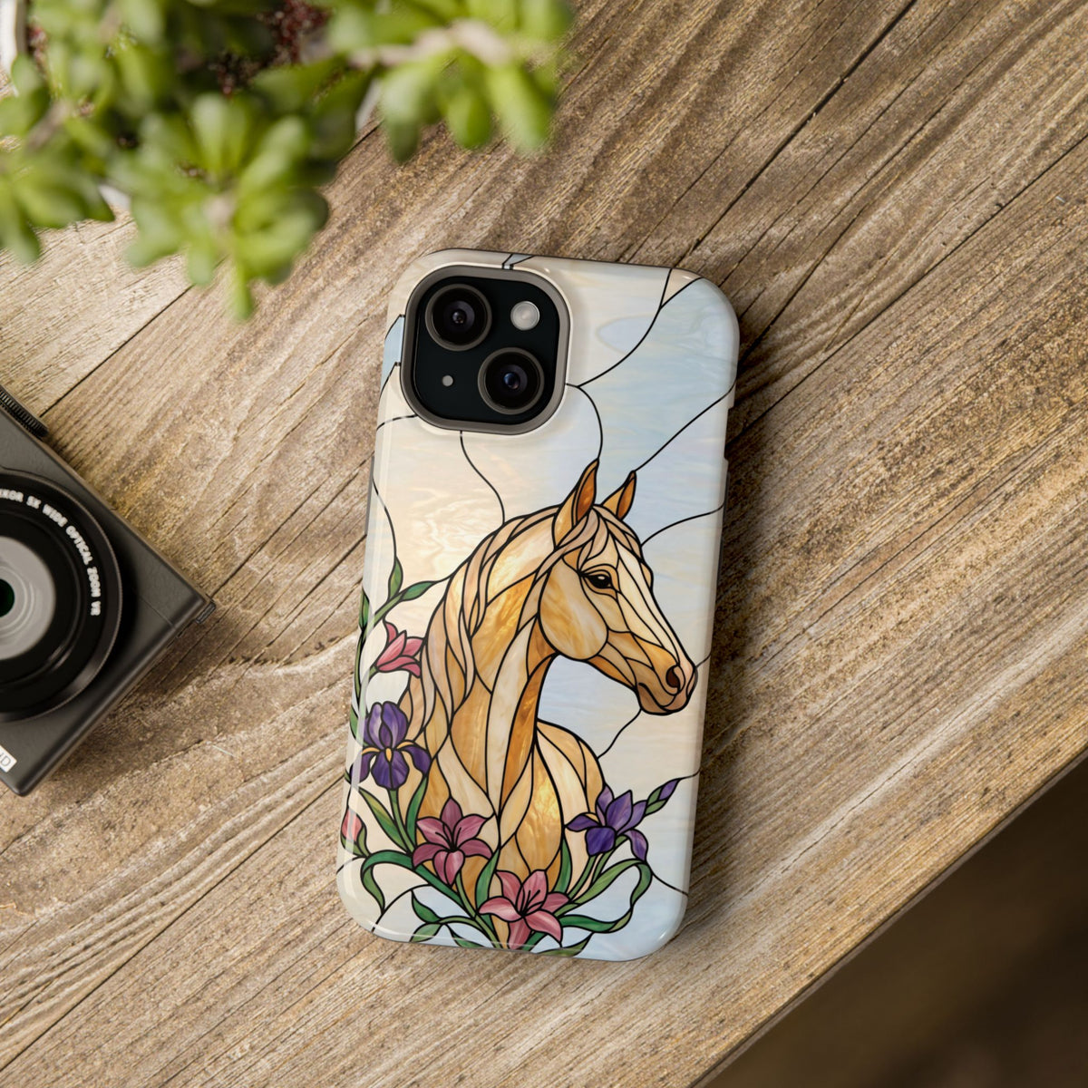 Floral Stained Glass Horse Phone Case — Tough Magnetic Case with Wireless Charging