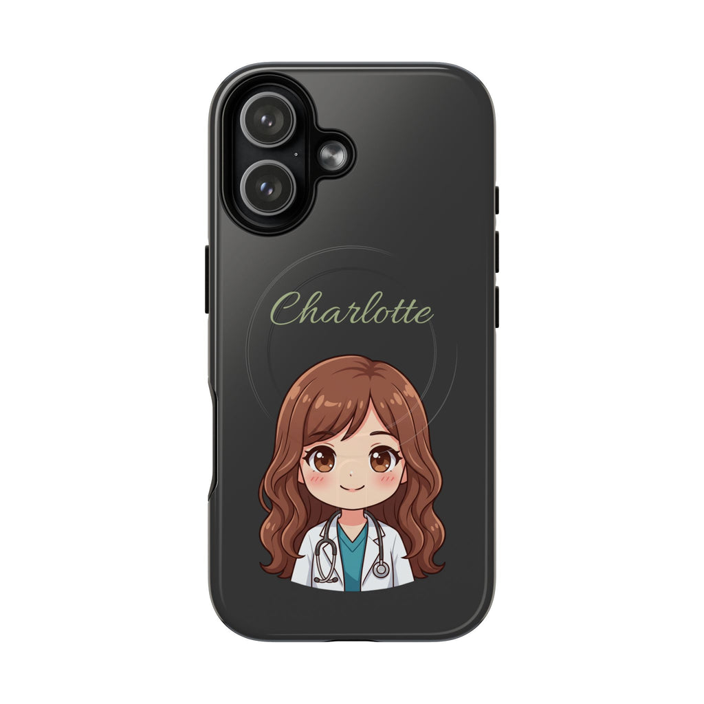 Personalized Tough Magnetic Phone Case | With Custom Name – Cute Illustrated Nurse Character Case for iPhones