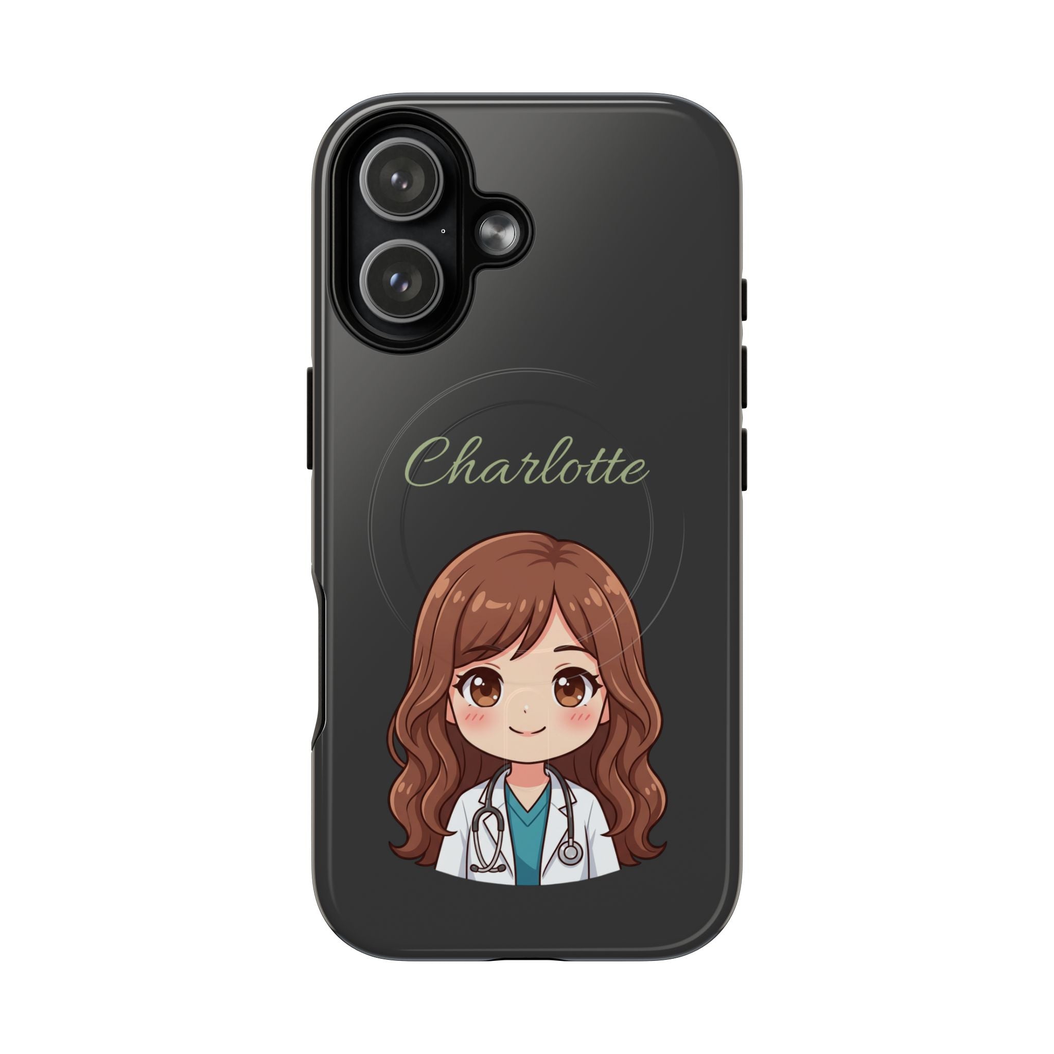 Personalized Tough Magnetic Phone Case | With Custom Name – Cute Illustrated Nurse Character Case for iPhones