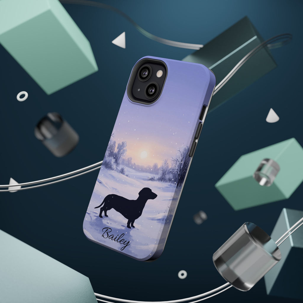 Personalized Dachshund Winter Snow Phone Case — Wireless Charging Cover
