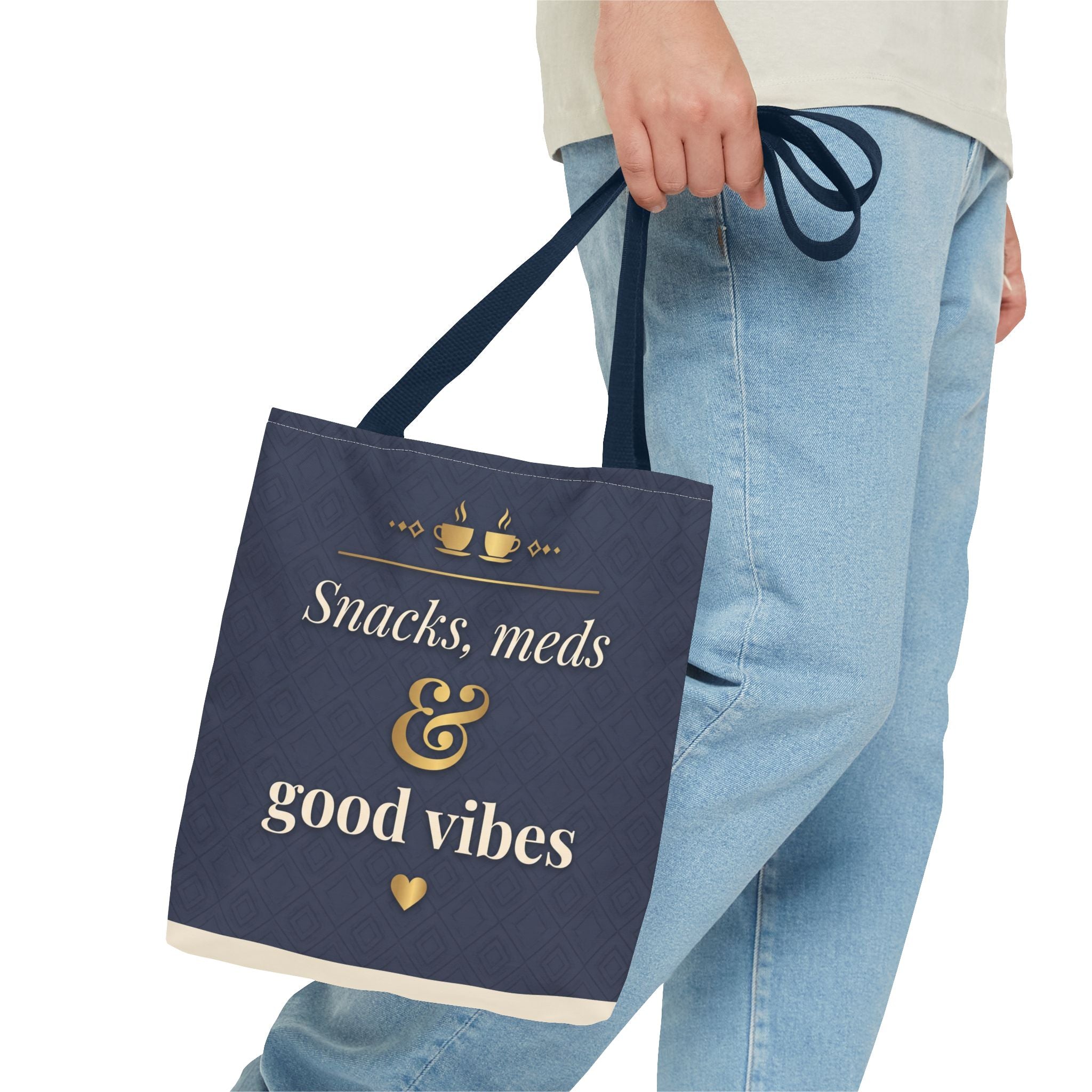 Snacks Meds & Good Vibes Tote | Funny Nurse Gift Tote Bag | Healthcare Worker Humour Gift | Premium Polyester Carry-All
