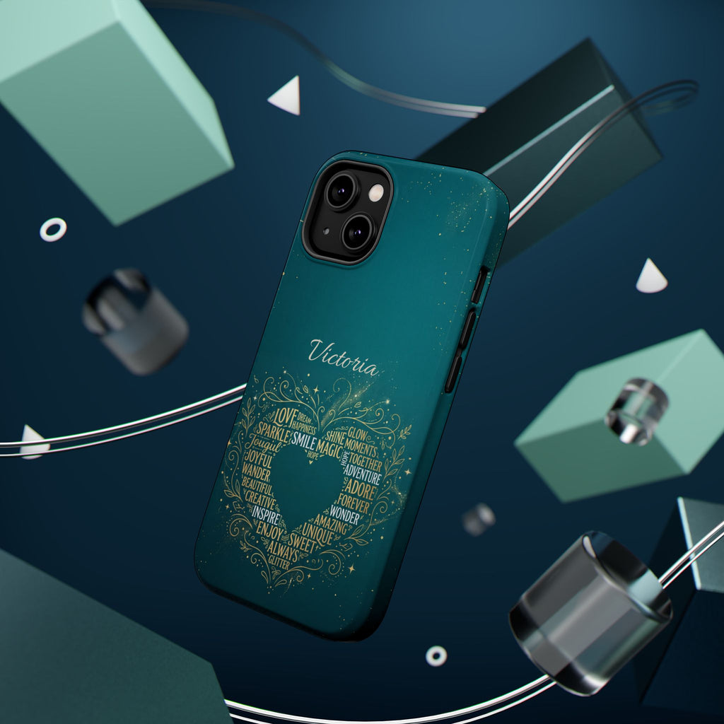 Personalized Teacher Heart Word Art Phone Case — Impact-Resistant Wireless Charging Cover