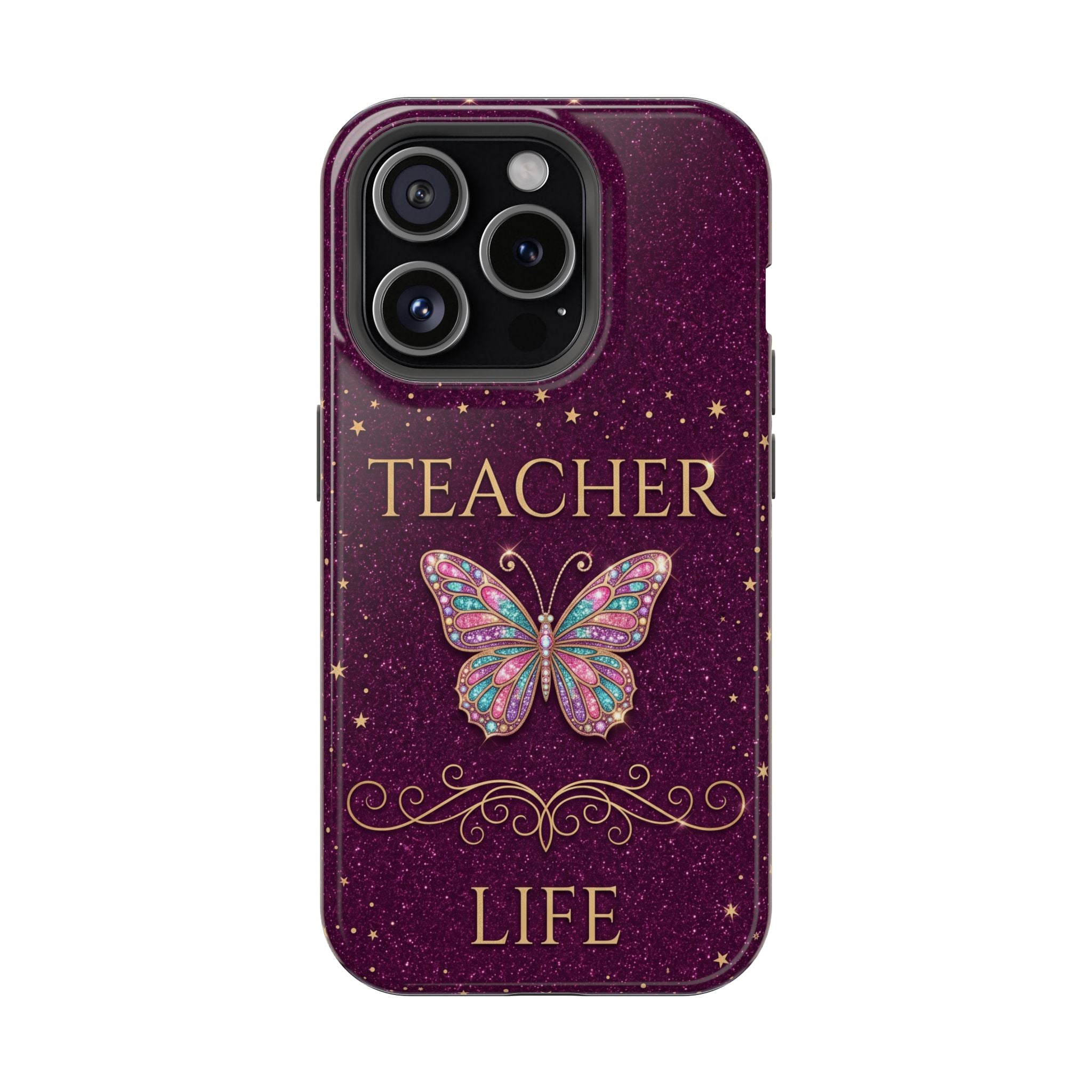 Teacher Life Glitter Butterfly Phone Case — Wireless Charging Cover