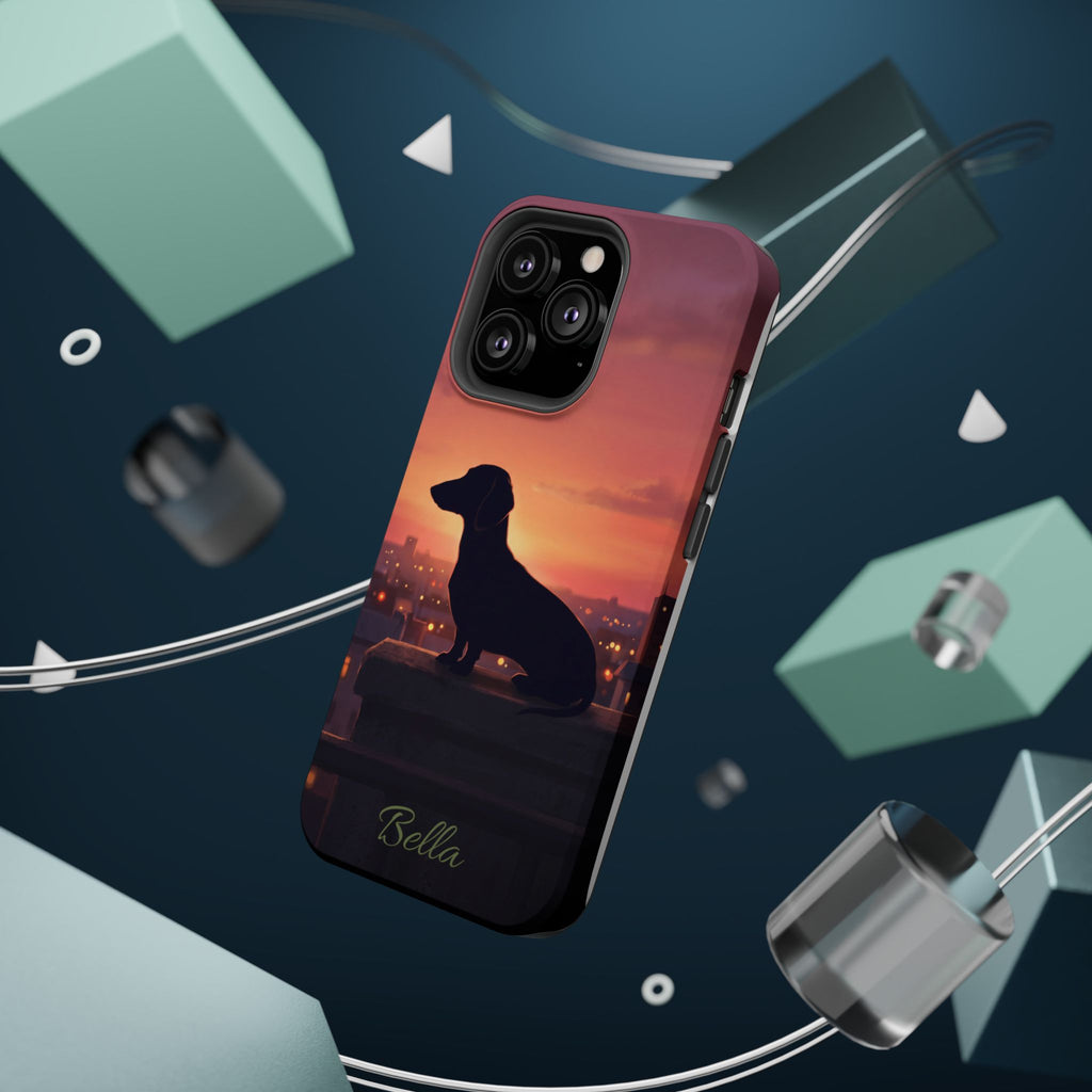 Personalized Dachshund Rooftop Sunset Phone Case — Wireless Charging Cover