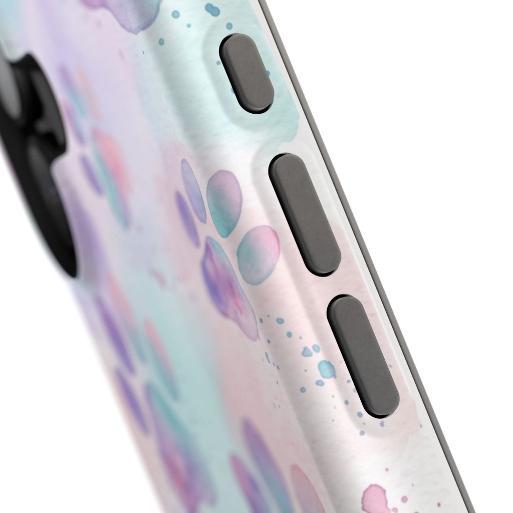 Watercolor Paw Print Phone Case — Impact-Resistant Wireless Charging Cover