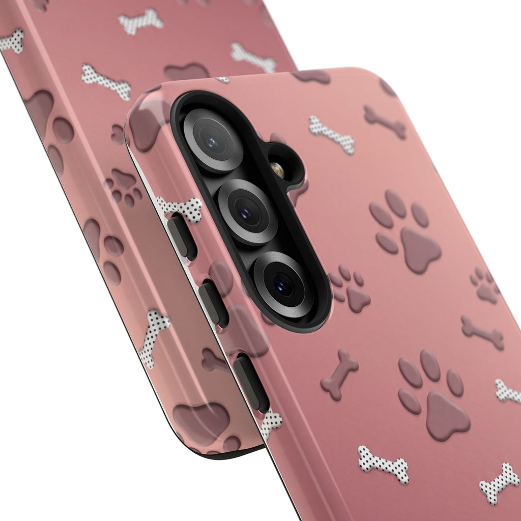 iPhone & Samsung Phone Case | Paw Print & Bone  | Dusty Rose Pattern Case for Frenchie Lovers