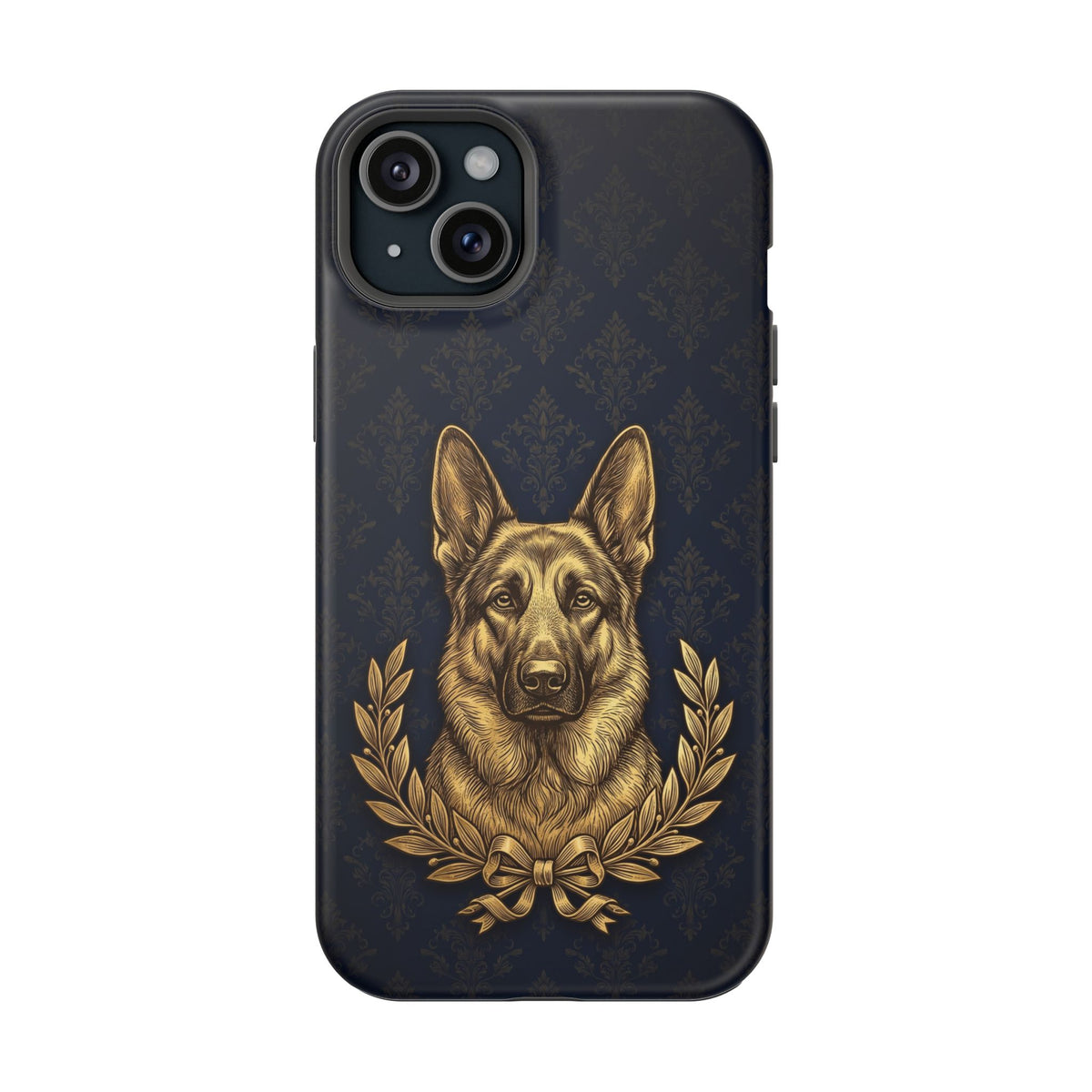 German Shepherd Phone Case | Navy Gold Laurel Art — Tough Magnetic Case with Wireless Charging