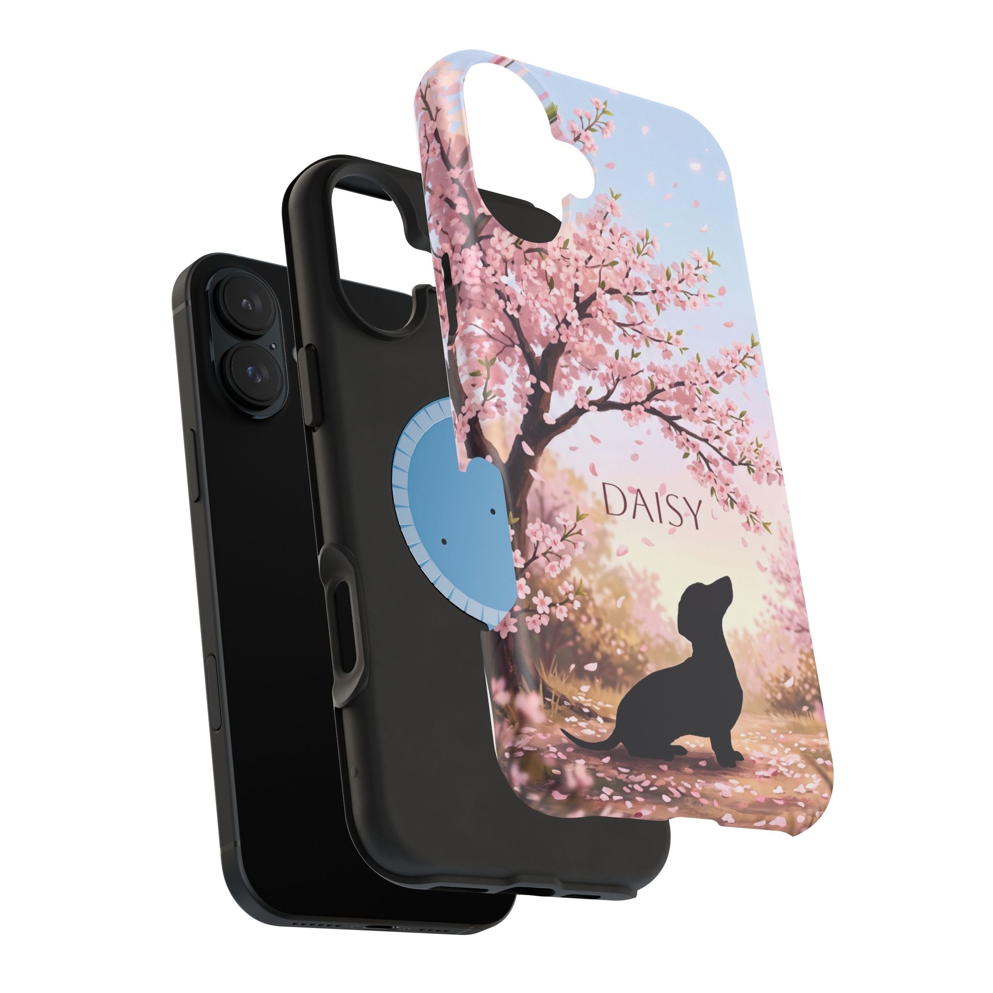 Personalized Dachshund Cherry Blossom Phone Case — Wireless Charging Cover
