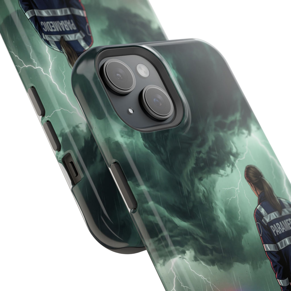 Female Paramedic Green Storm Phone Case — Magnetic Wireless Charging Cover