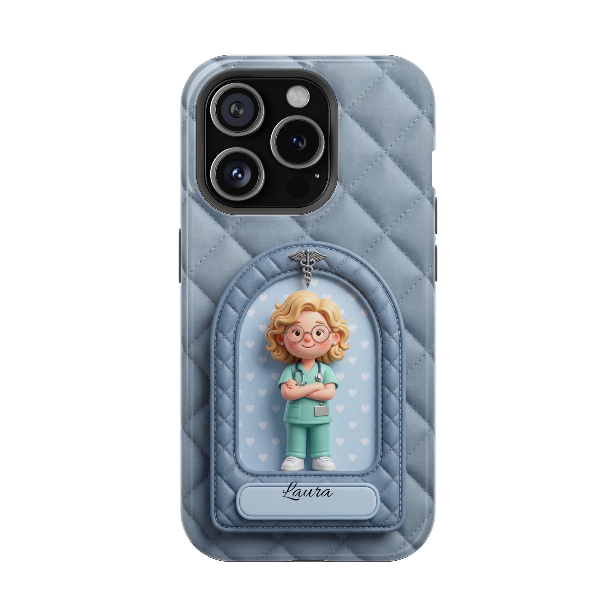 Personalized Quilted Nurse Phone Case — Wireless Charging Cover