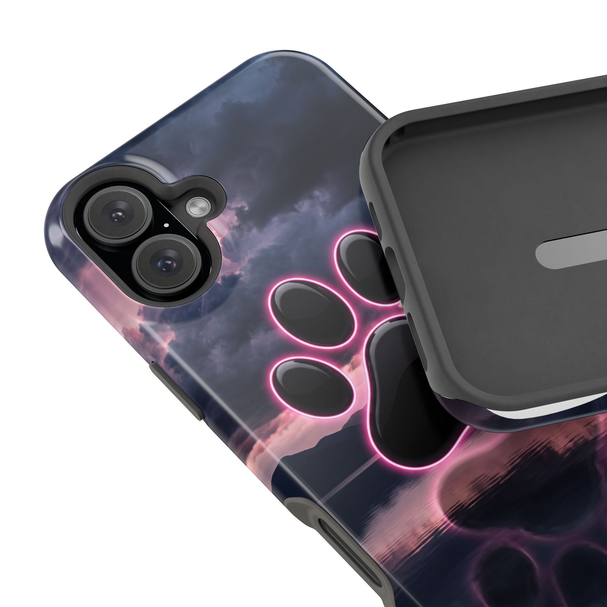 Neon Paw Print Phone Case — Impact-Resistant Wireless Charging Cover