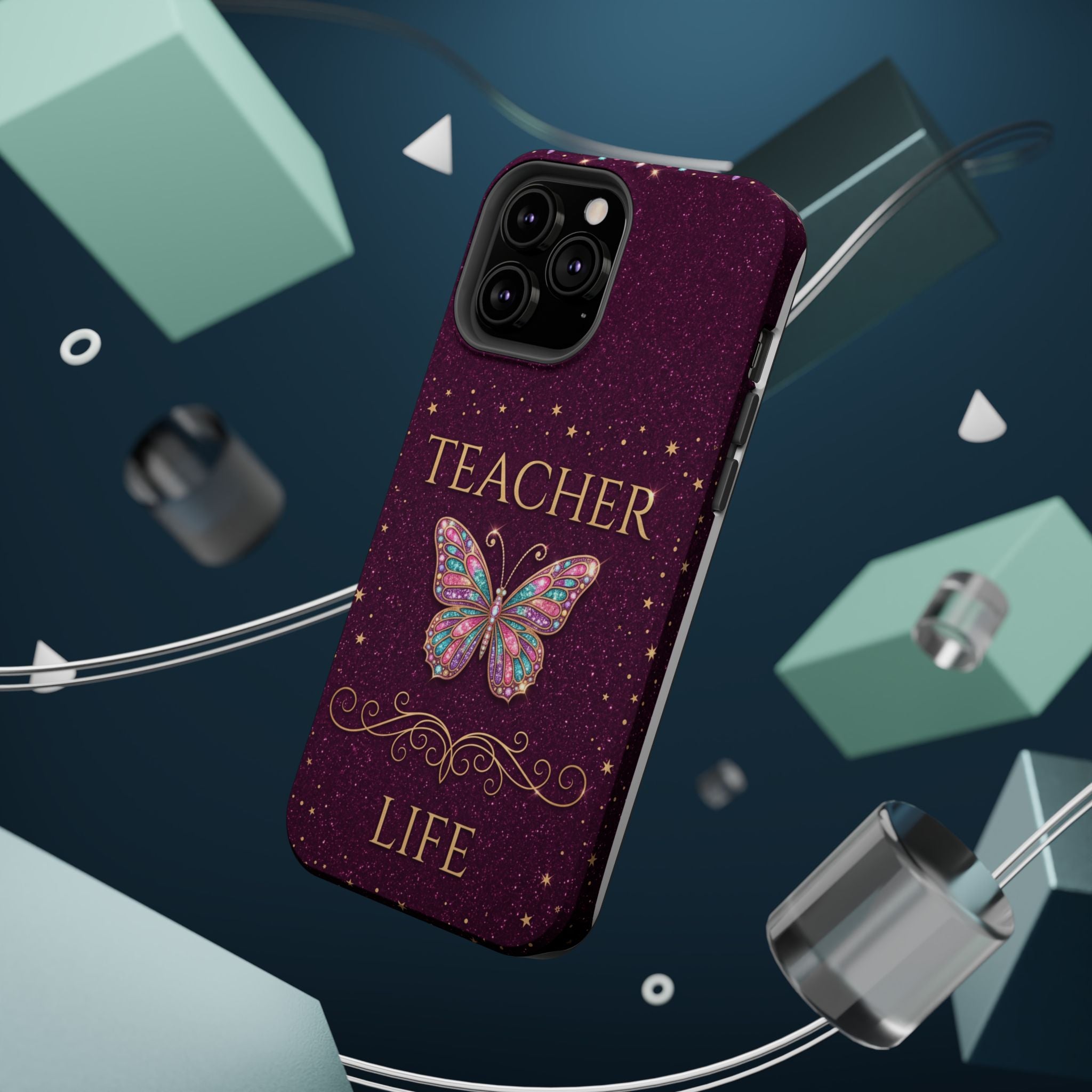 Teacher Life Glitter Butterfly Phone Case — Wireless Charging Cover